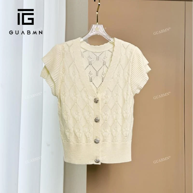 GUABMN2025夏季新款镂空开衫薄款短袖上衣3966