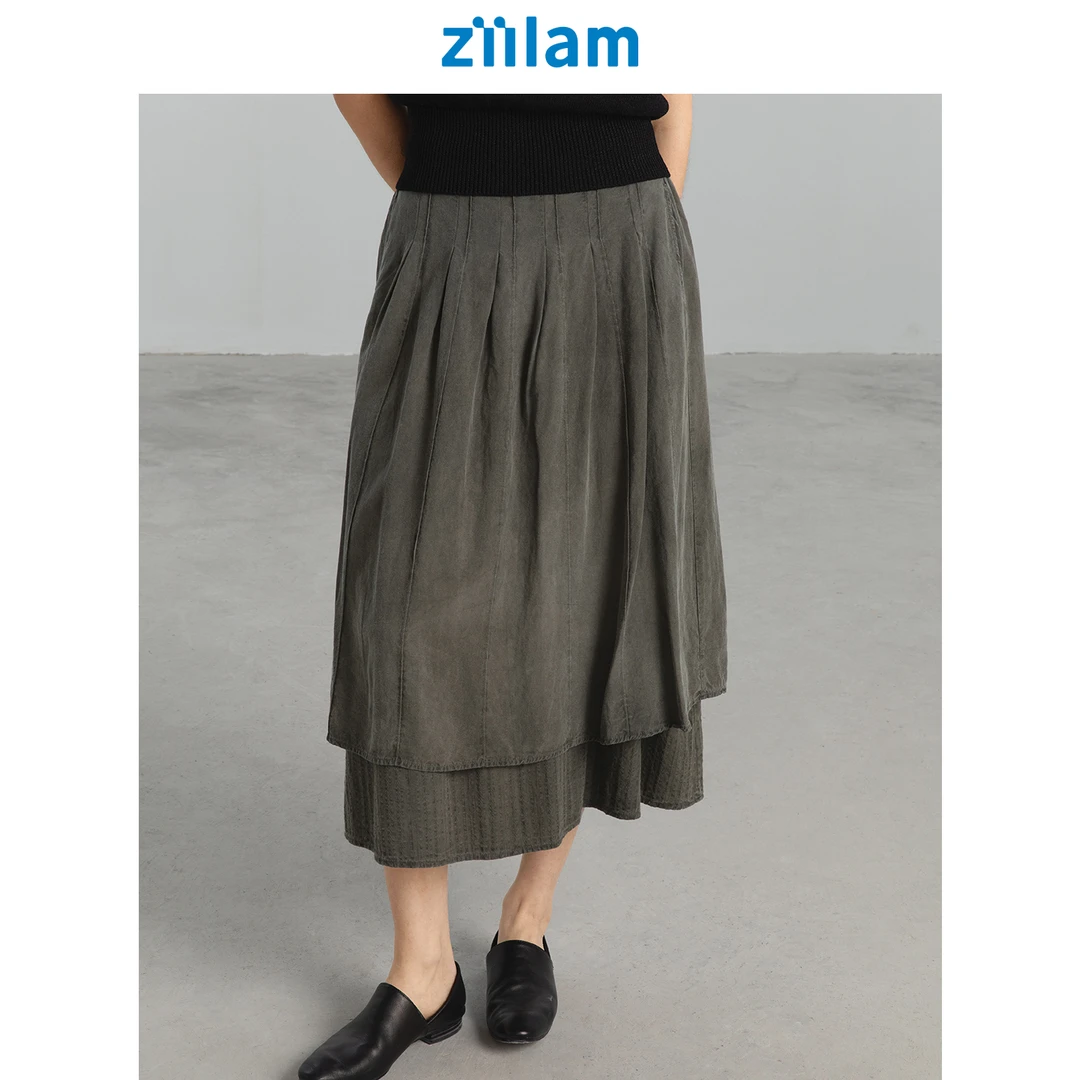 ziilam枝蓝 植物染双层半裙25秋日系宽松廓形短款慵懒女