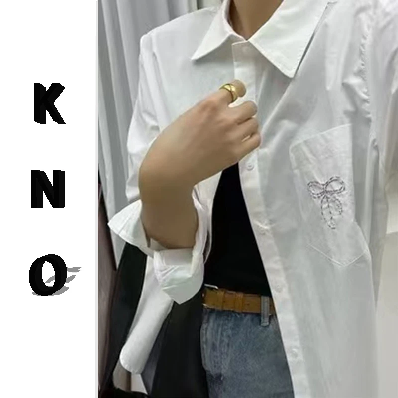 【KNO】早春新款刺绣蝴蝶结白衬衣