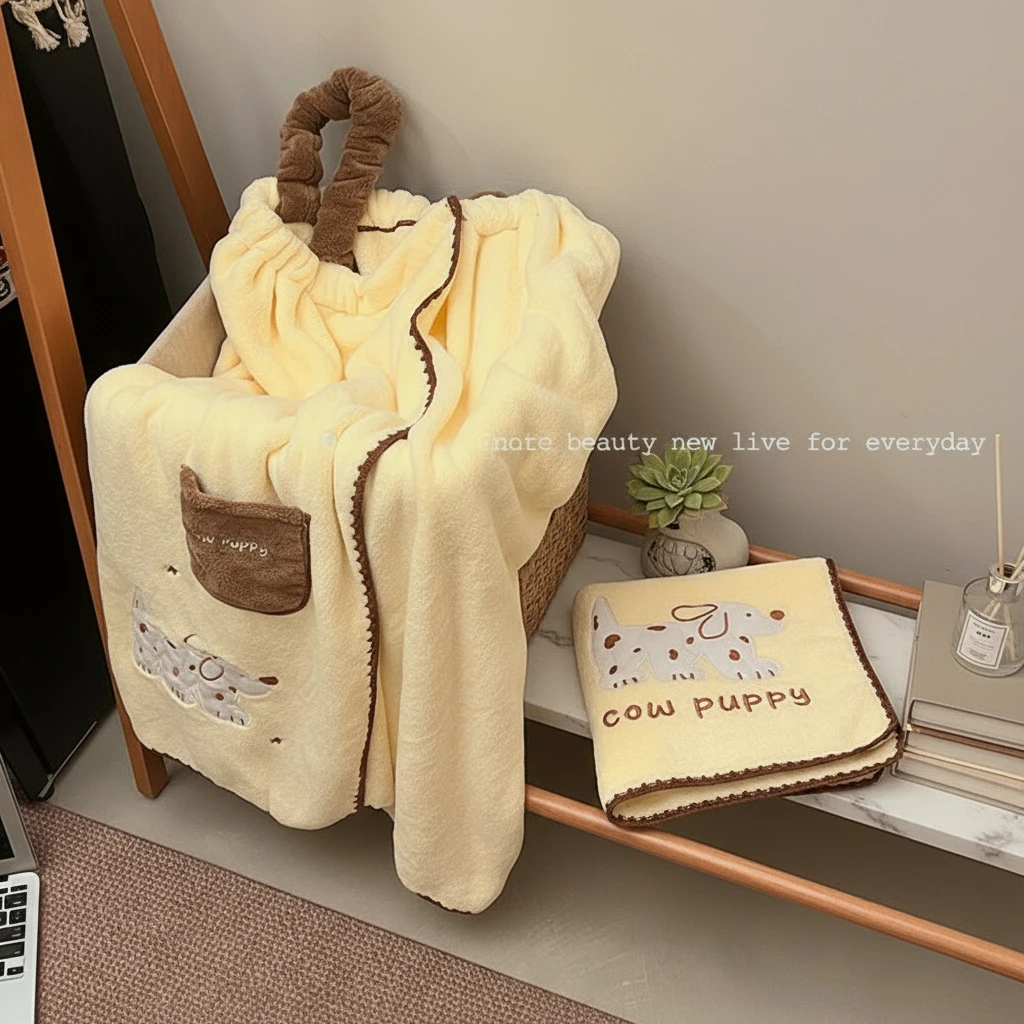 原创小狗浴巾浴袍卡通可爱裹巾可穿式可裹吸水速干浴裙女生三件套