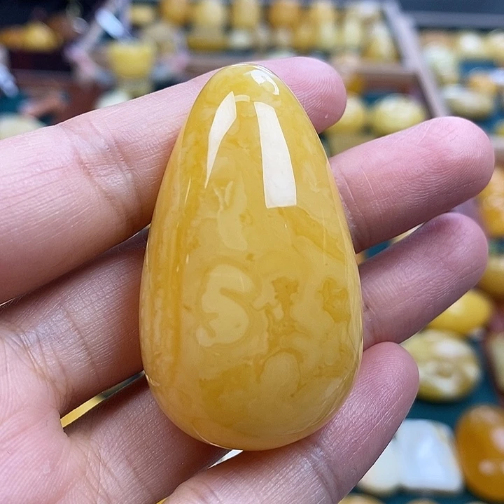 琥珀未镶嵌珠宝奇石18.7白花蜡水滴吊坠