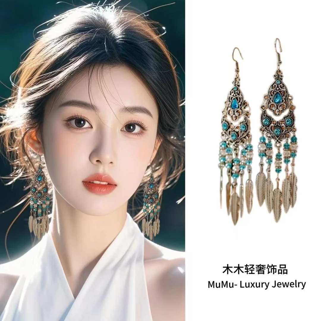 合金亚克力耳饰 合金波西米亚水滴耳坠复古度假风耳饰 A325