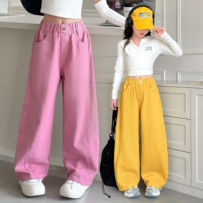 女童秋季韩版阔腿牛仔裤2025洋气时尚中大童拖地裤儿童秋款休闲裤