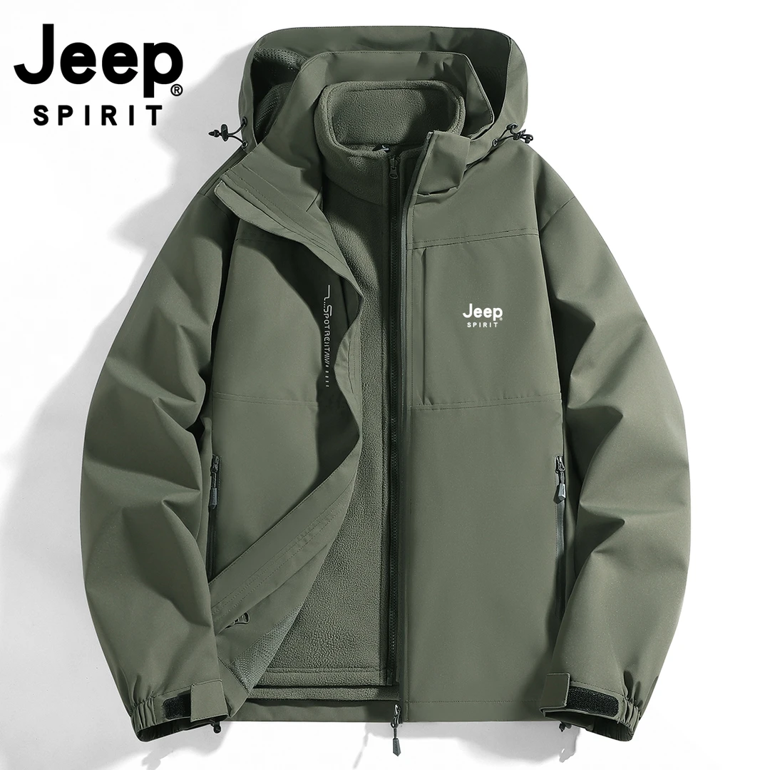 JEEPSPIRIT男女同款冲锋衣三合一可拆卸加绒加厚防水保暖夹克外套