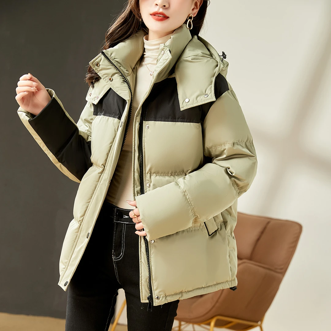 5876【鸭绒保暖】冬季连帽宽松气质短款潮流白鸭绒羽绒服潮女