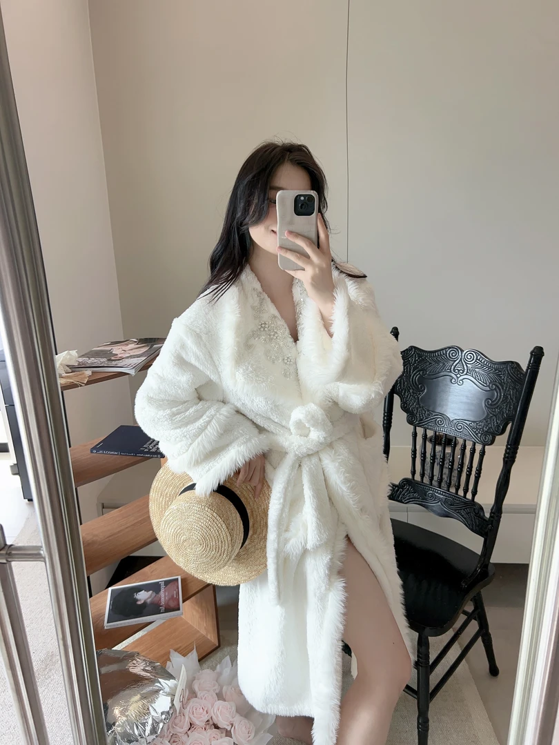 【欲望都市】秋冬长袖女轻奢韩系厚款睡袍中长款加绒家居服睡衣