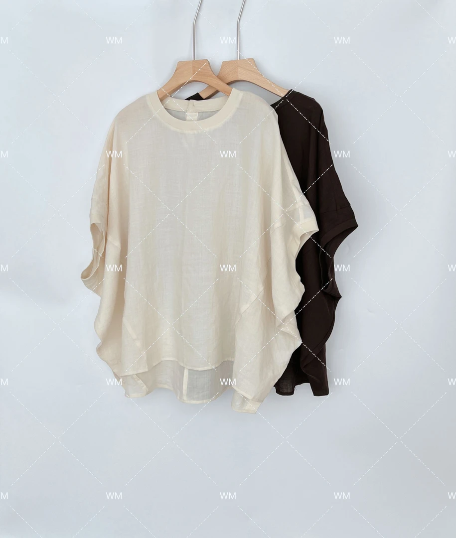 WMeng.*心动*小众款极简落肩显瘦腔调麻料上衣JS-C-25061001