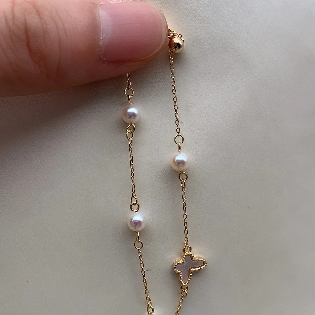 银S925镶嵌淡水珍珠4.5-5mm极光手链