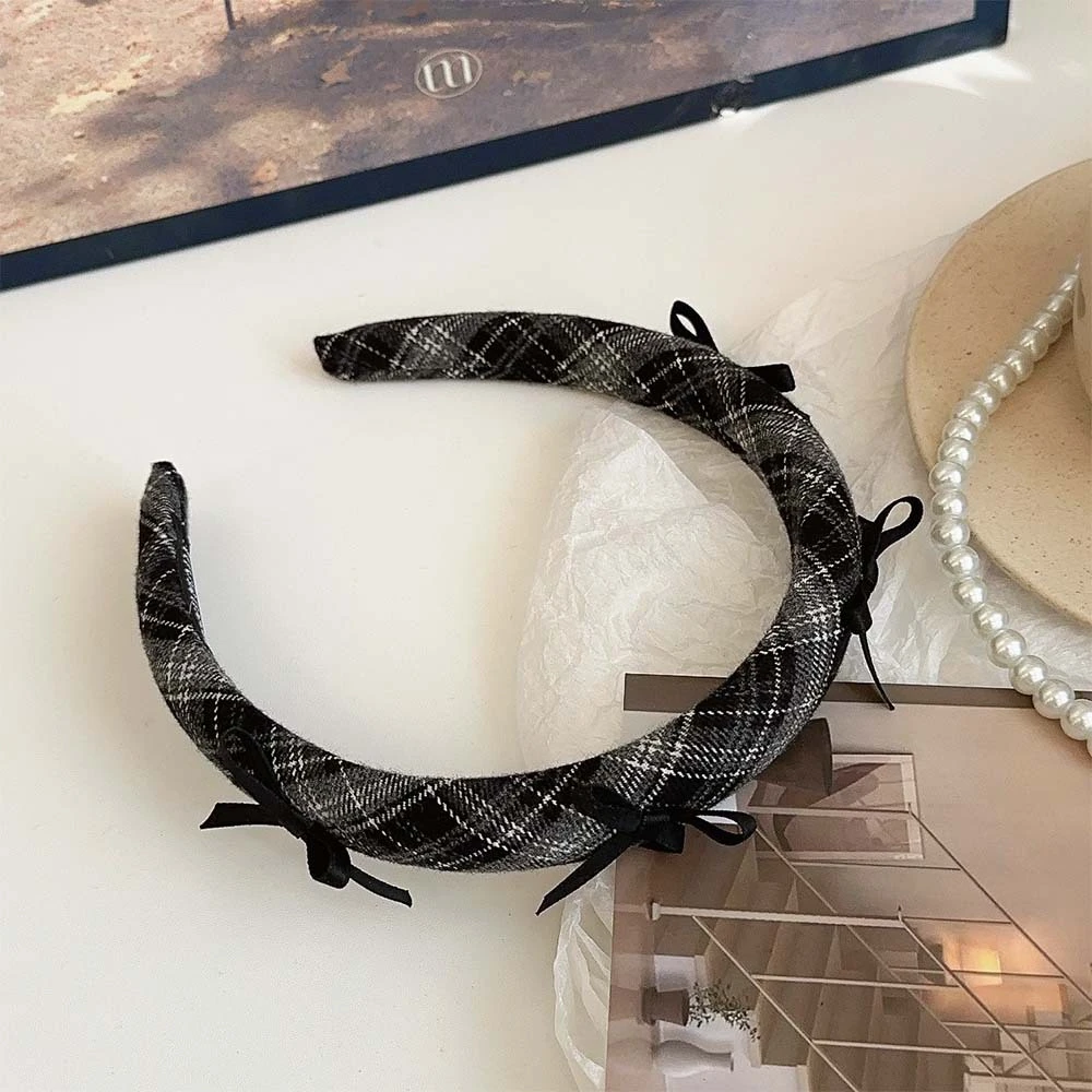 法式复古格纹蝴蝶结发箍