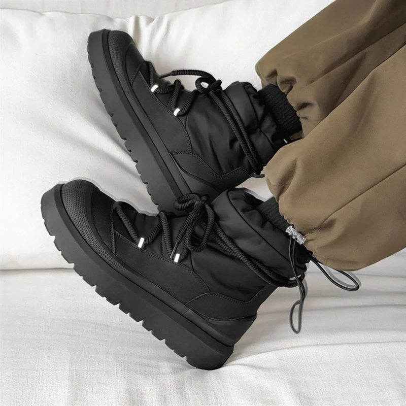 棉鞋男冬季加绒加厚马丁靴子黑色保暖高帮防寒棉靴户外厚底雪地靴