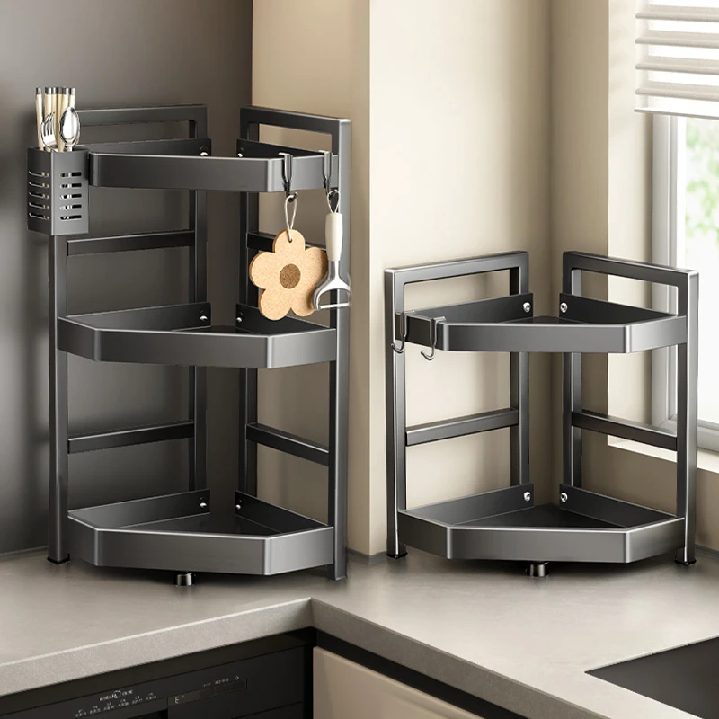 不锈钢厨房置物架调料调味品专用储物转角台面壁挂墙角收纳架神器