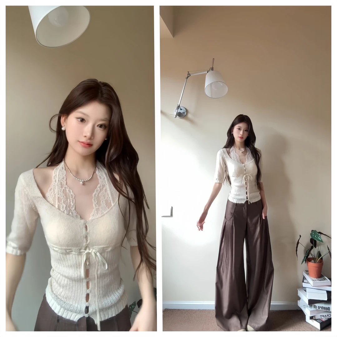 【现货】秋季新款法式设计感针织女圆领开衫性感上衣气质长袖X11139