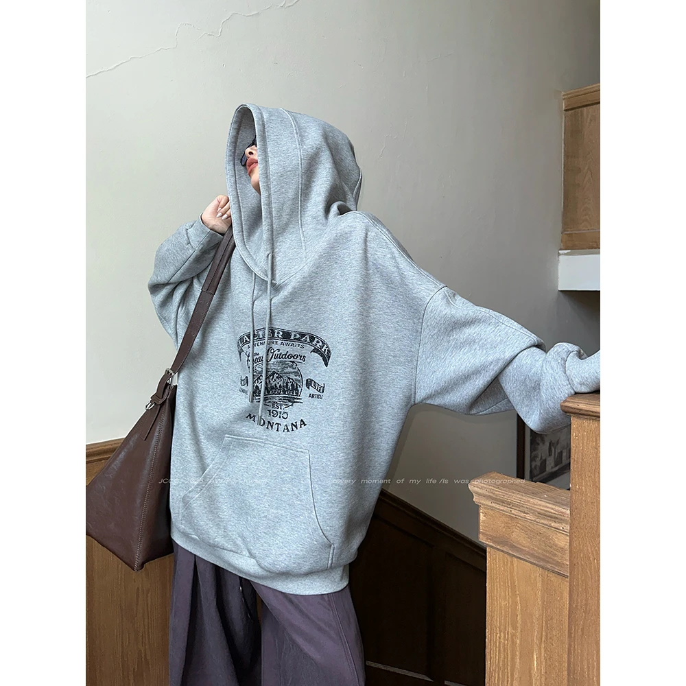 JCCC影子【松弛造点】两色复古休闲廓形印花连帽卫衣JE5BBY13