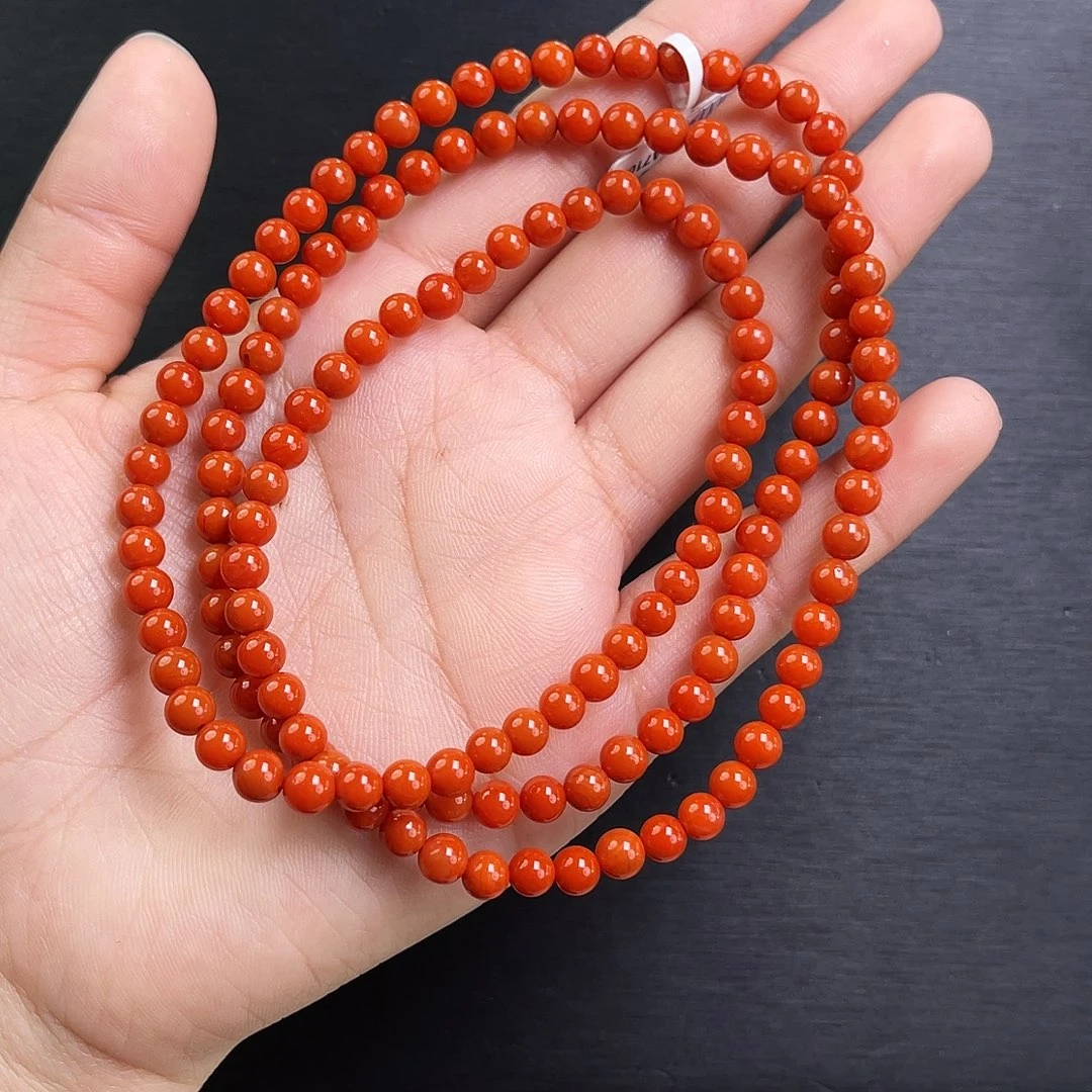C***l南红玛瑙未镶嵌手链瓦西柿子红满肉圆珠多圈5mm