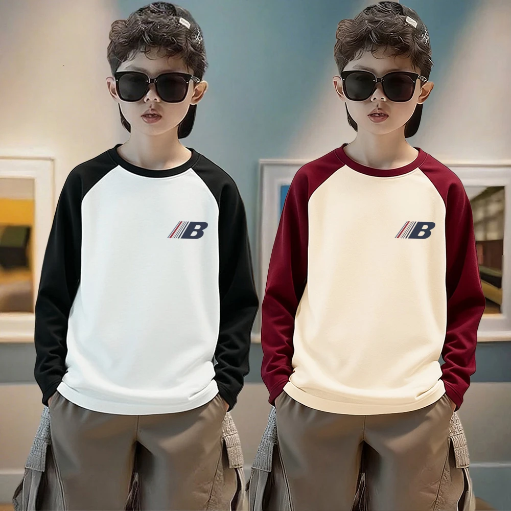 男童插肩纯棉长袖t恤春秋季中大童内搭打底衫洋气圆领外穿上衣潮