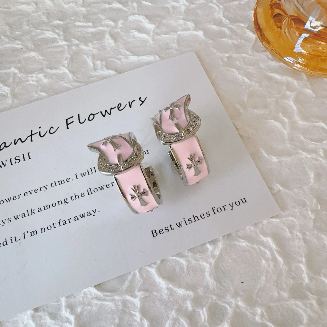 铜合金耳饰 1928 粉色滴釉时尚气质耳圈