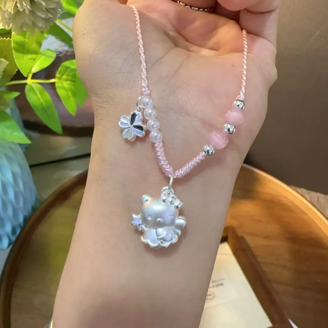 吊坠足银 足银999魔法棒凯蒂猫纯银吊坠可爱百搭编绳少女闺蜜同款