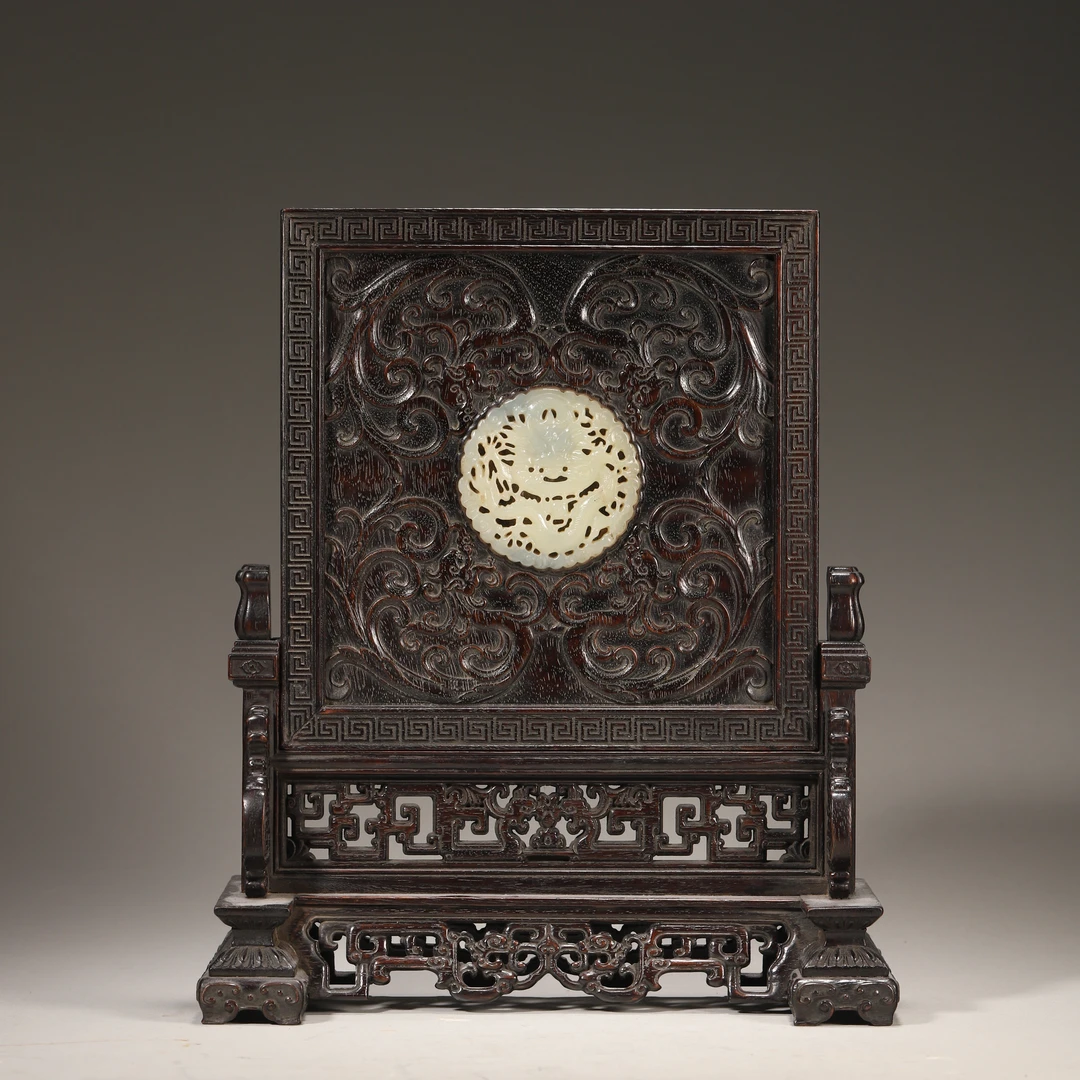 Lot30 清代 紫檀嵌玉插屏