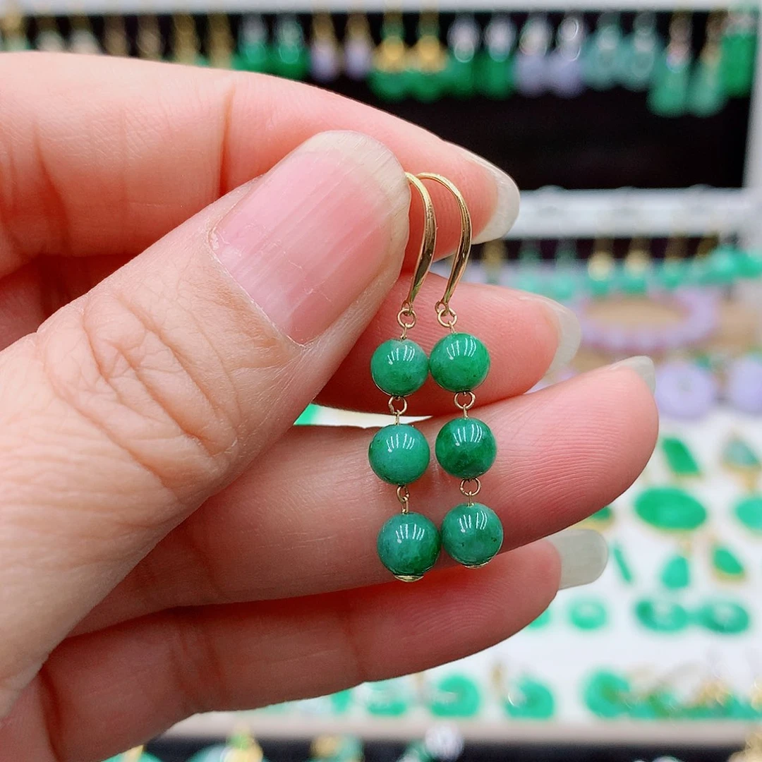 翡翠耳饰18K金镶嵌的