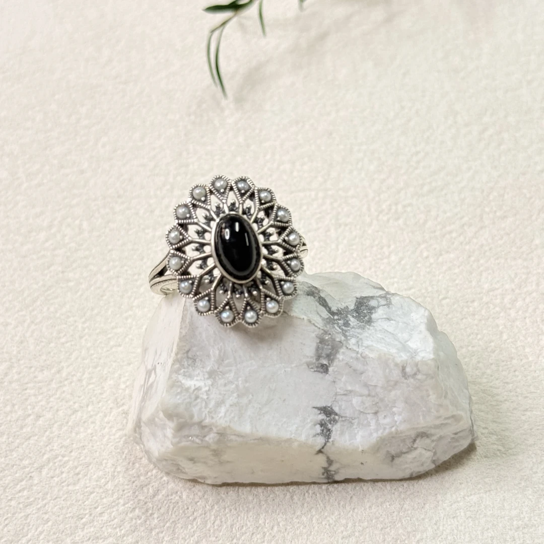 【六六中古】孤品复古玛瑙淡水珍珠s925戒指gm0982