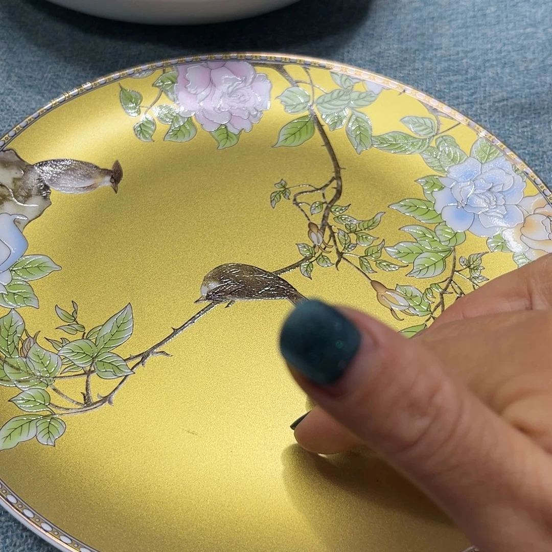 瓷片琴瑟和鸣八寸浅盘四个微瑕