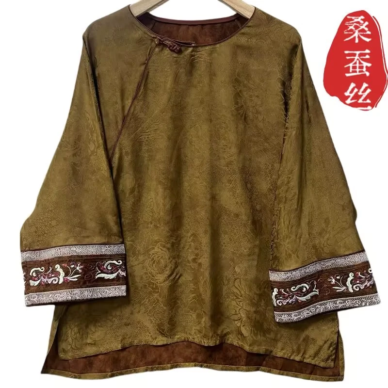 新中式夏季2025新款女款上衣小衫新中式圆领刺绣气质七分袖8853