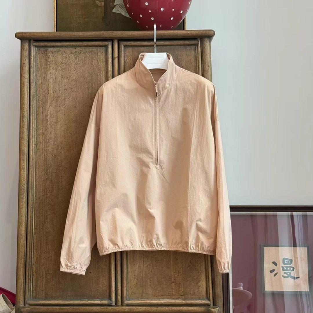 MYL 2025春夏新品长绒棉橘粉色卫衣立领长袖休闲宽松时尚纯色上衣