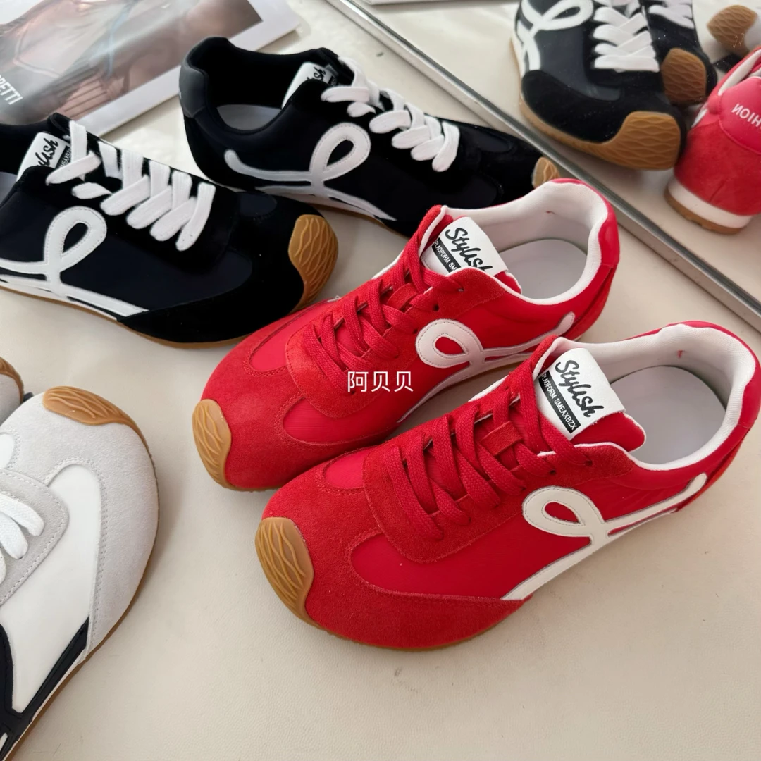 【阿贝贝】2025年春款红色德训女鞋秀气防滑透气软底运动休闲鞋女