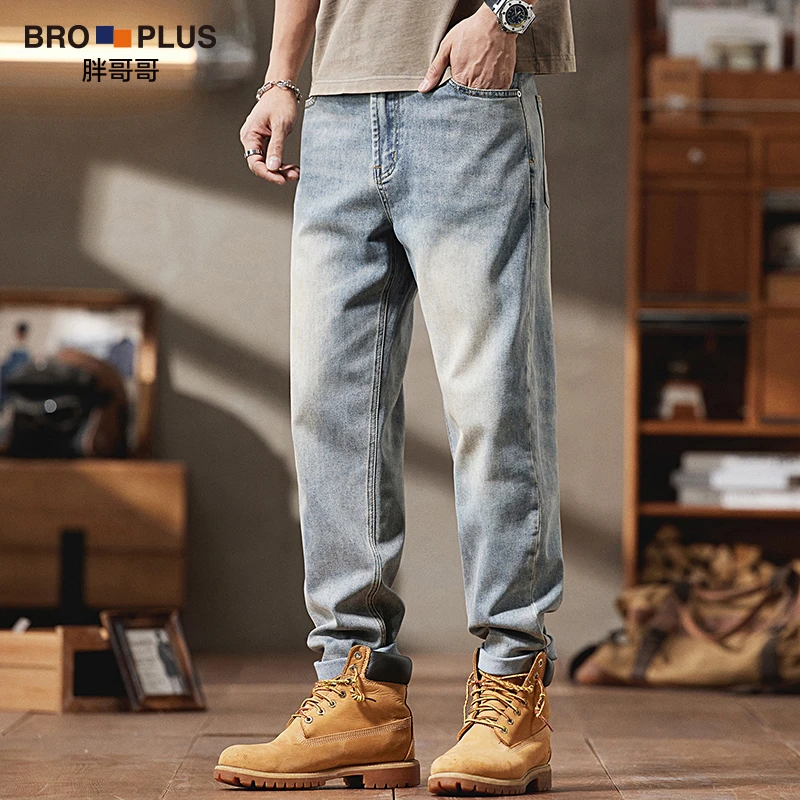 【复古牛仔裤】百搭牛仔裤男士裤子直筒弹力宽松大码加肥加大显瘦