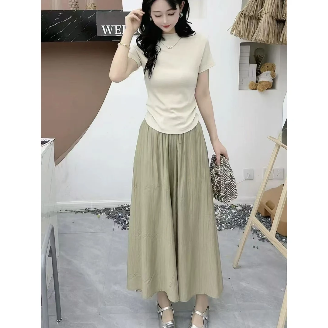 2025夏季新款气质洋气减龄收腰显瘦T恤+半身裙两件套HJ-1810