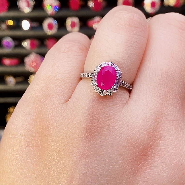 戒指红宝石银S925镶嵌