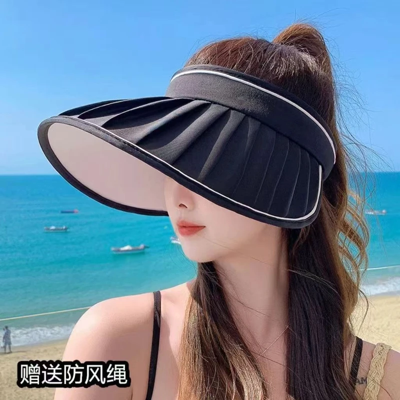 空顶贝壳防晒帽女夏季新款紫外线大檐褶皱遮阳帽子显户外太阳帽