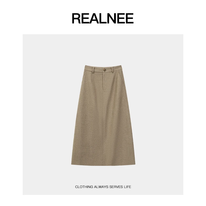 REALNEEI【扶摇】眻毛极简奢品艺术松弛后开叉休闲直筒半身裙04322