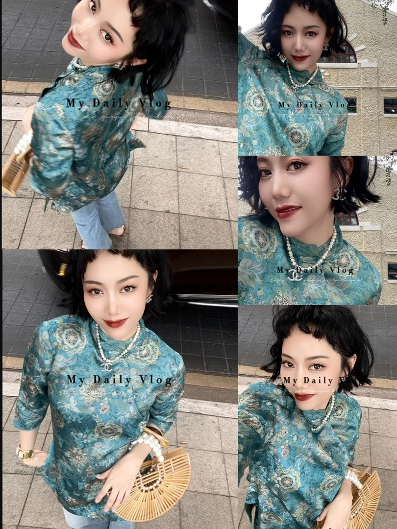 月百万【青瓷花开】NEW 新中式国风盘扣提花上衣B03183