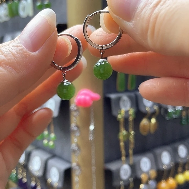 和田玉银S925镶嵌耳饰