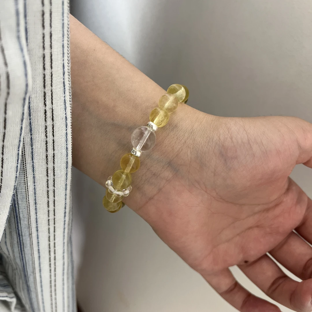 925银手链 韩ins风时尚百搭气质简约 黄萤白水手串