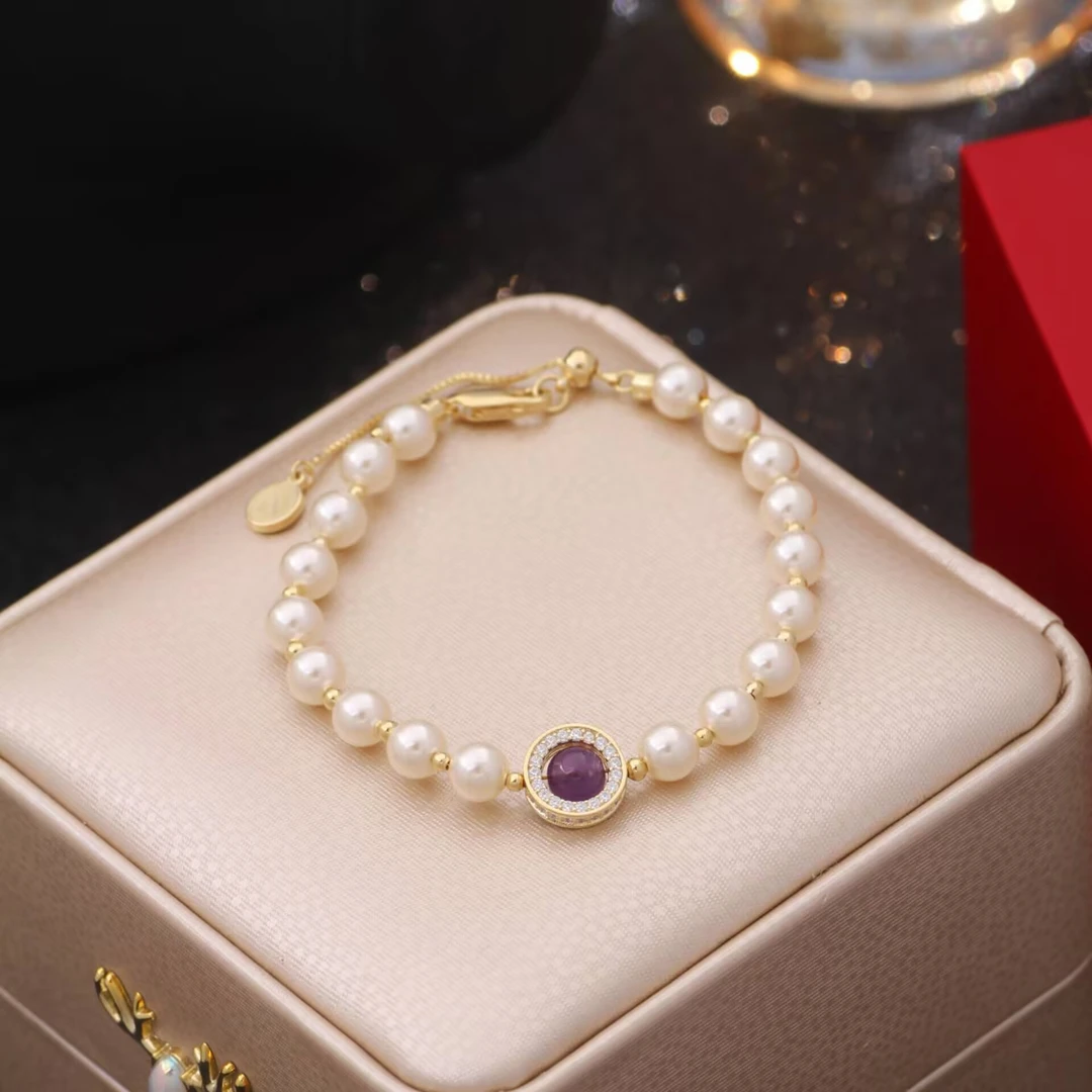 铜合金手链 《货号9323》旋转紫色精灵紫珠手链（链长15+5）