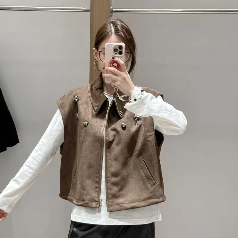 【现货】FIZZFLY|25冬季设计师品牌新款麂皮绒钉珠马甲秋冬外穿马夹