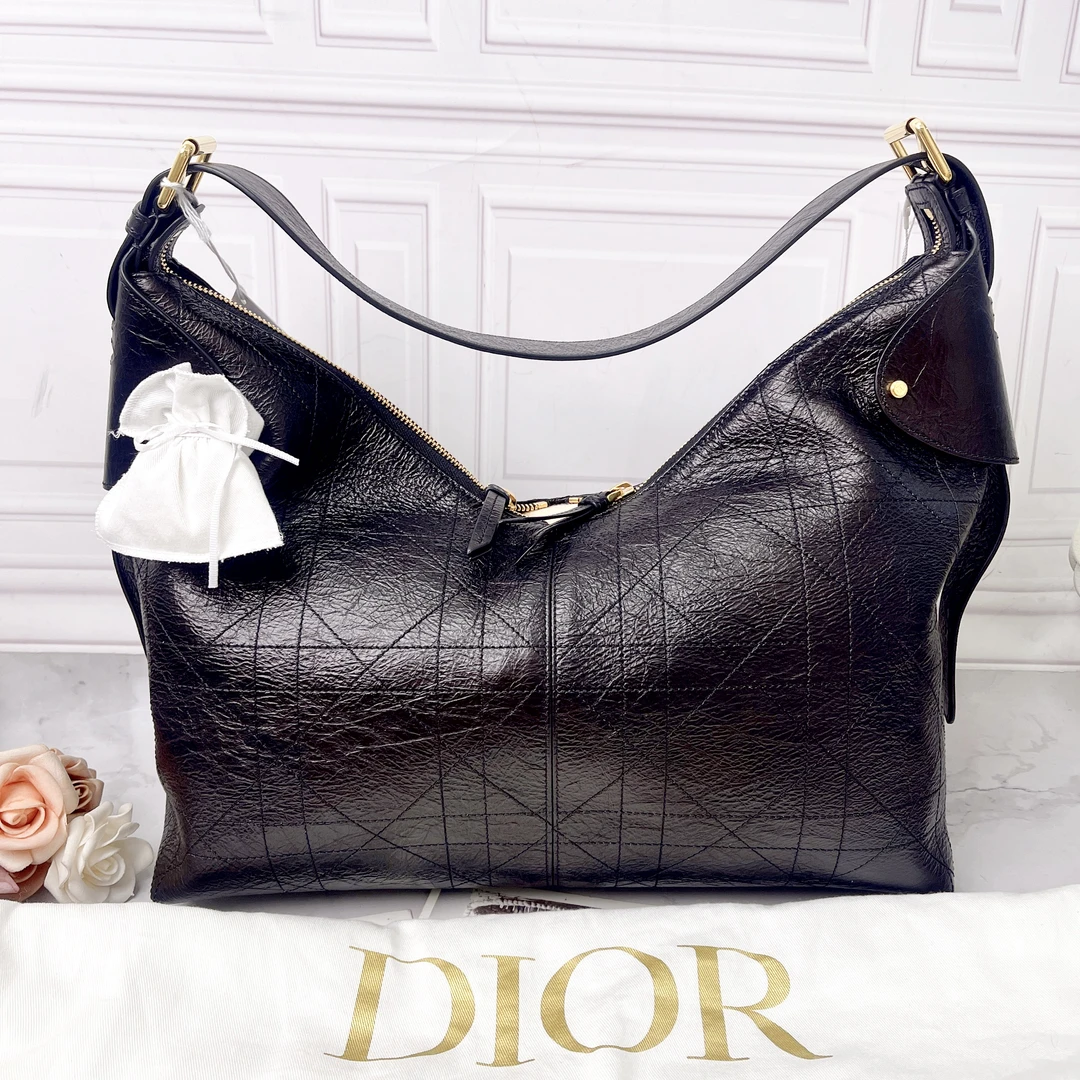95新 DIOR/迪奥 Dior/迪奥黑金油蜡皮 Voyage 26S大号单肩包