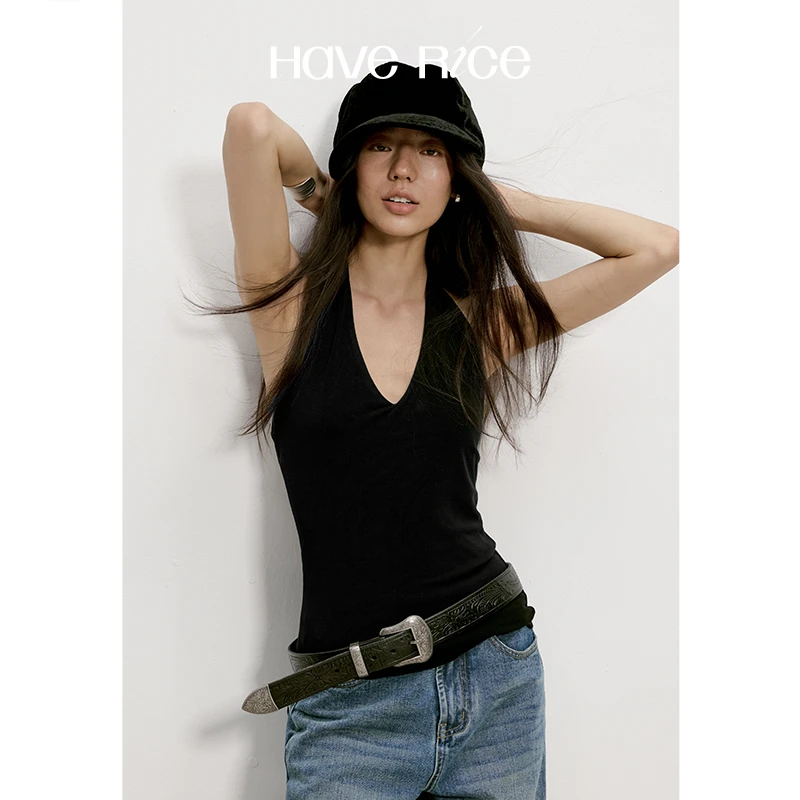 【V领挂脖系带上衣】盛夏牧歌 莱赛尔软弹亲肤百搭复古V领挂脖上衣