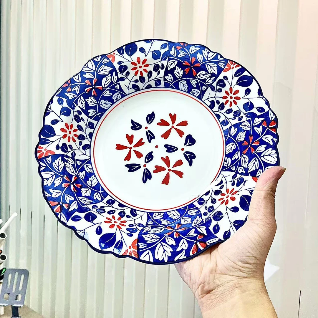 TC0013水彩花10英寸花边大盘