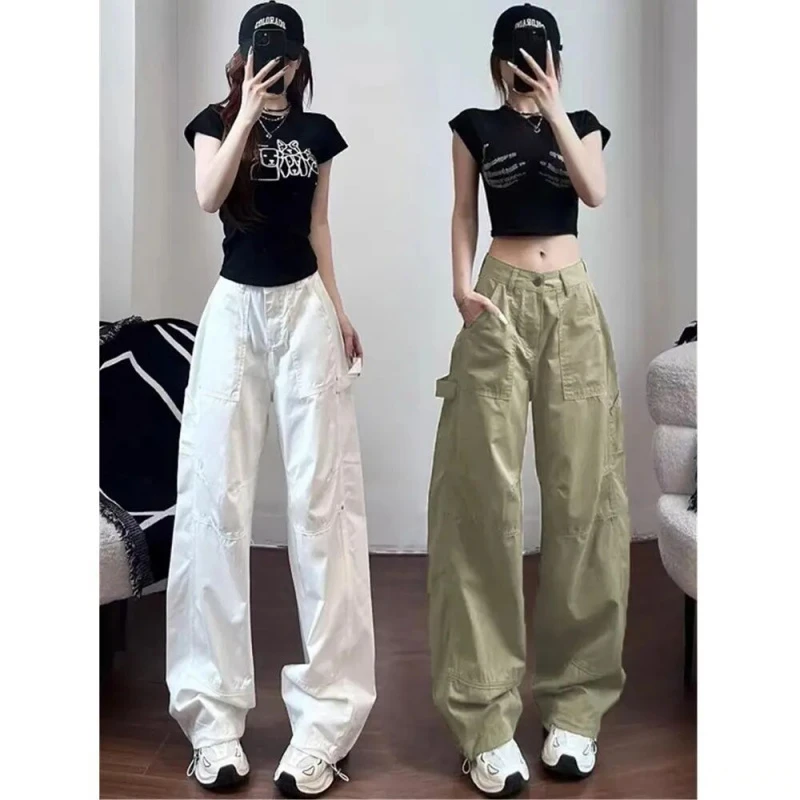 多口袋工装阔腿休闲裤女2025夏季薄款高腰显瘦宽松百搭辣妹直筒裤