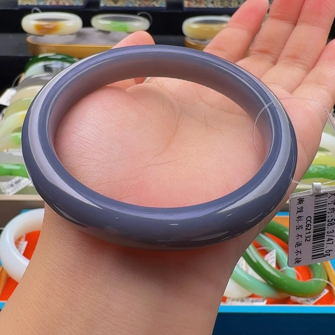 未镶嵌手镯和田玉58.3满色香芋紫