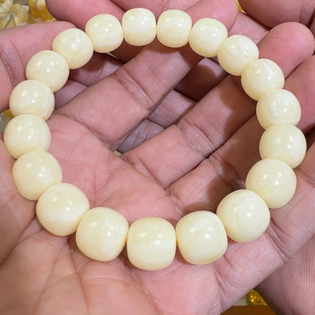 琥珀未镶嵌珠宝奇石12m焦皮同料老型浓白蜡串19.77