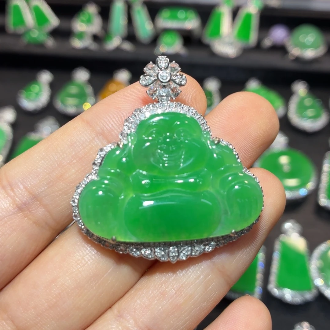 翡翠18K金镶嵌吊坠(不含链)128