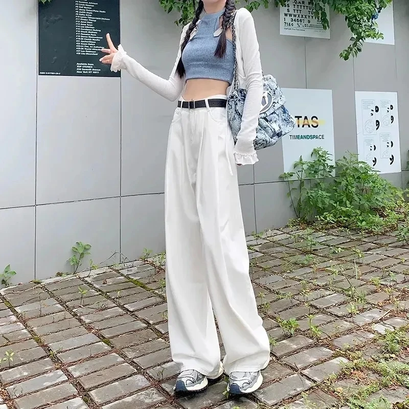【极简】女新款高腰显瘦宽松褶皱慵懒垂感直筒裤子