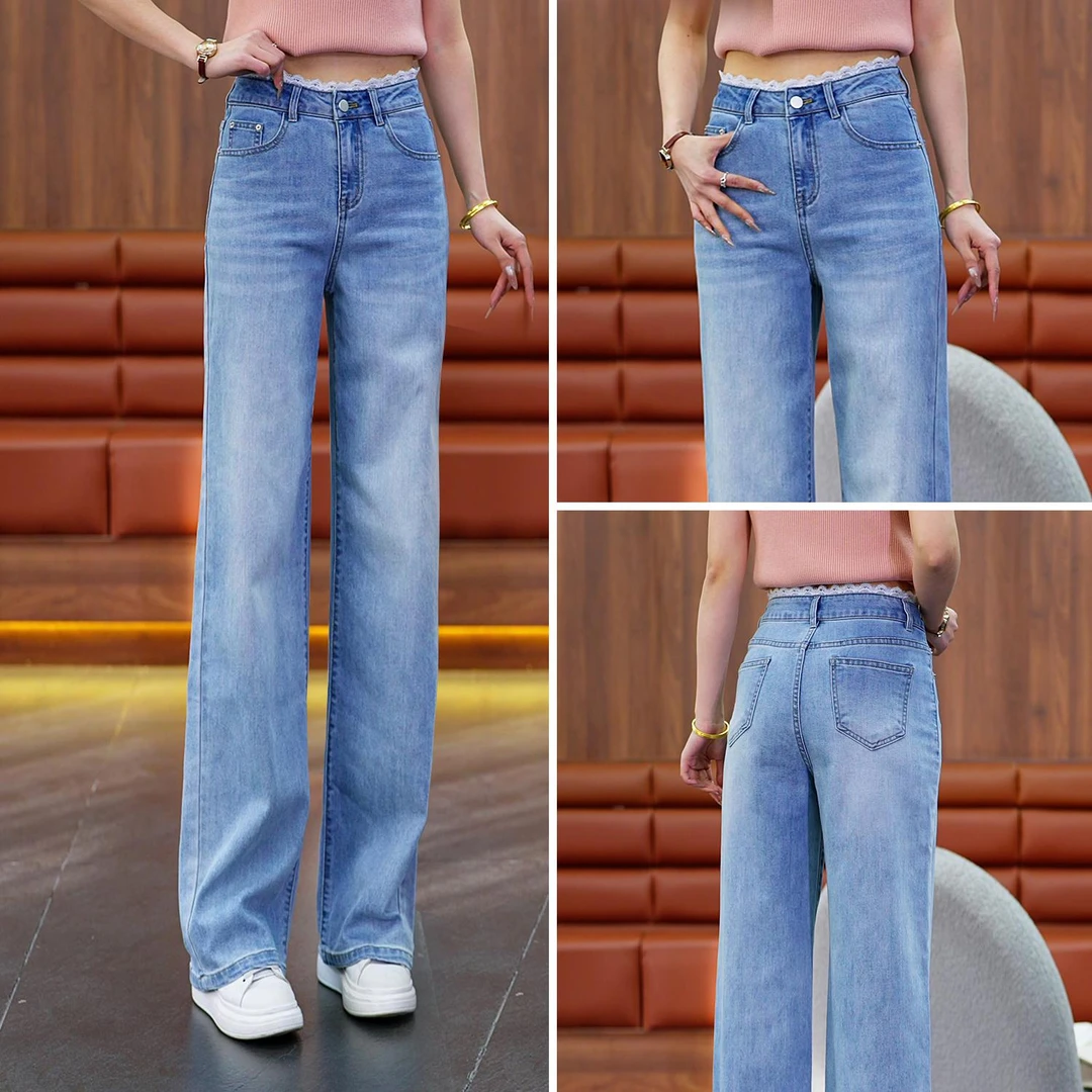 浅蓝色牛仔裤女2025年春夏季新款时尚宽松高腰显瘦窄版阔腿牛仔裤