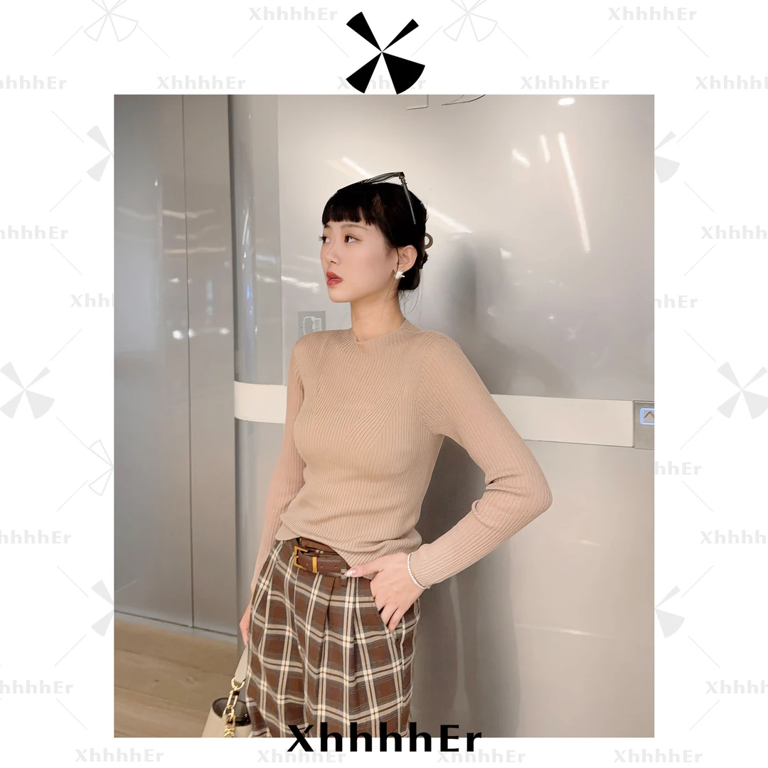 辛儿/小个子【秋咖奶冻】百搭内搭气质长袖不规则针织上衣XY1489