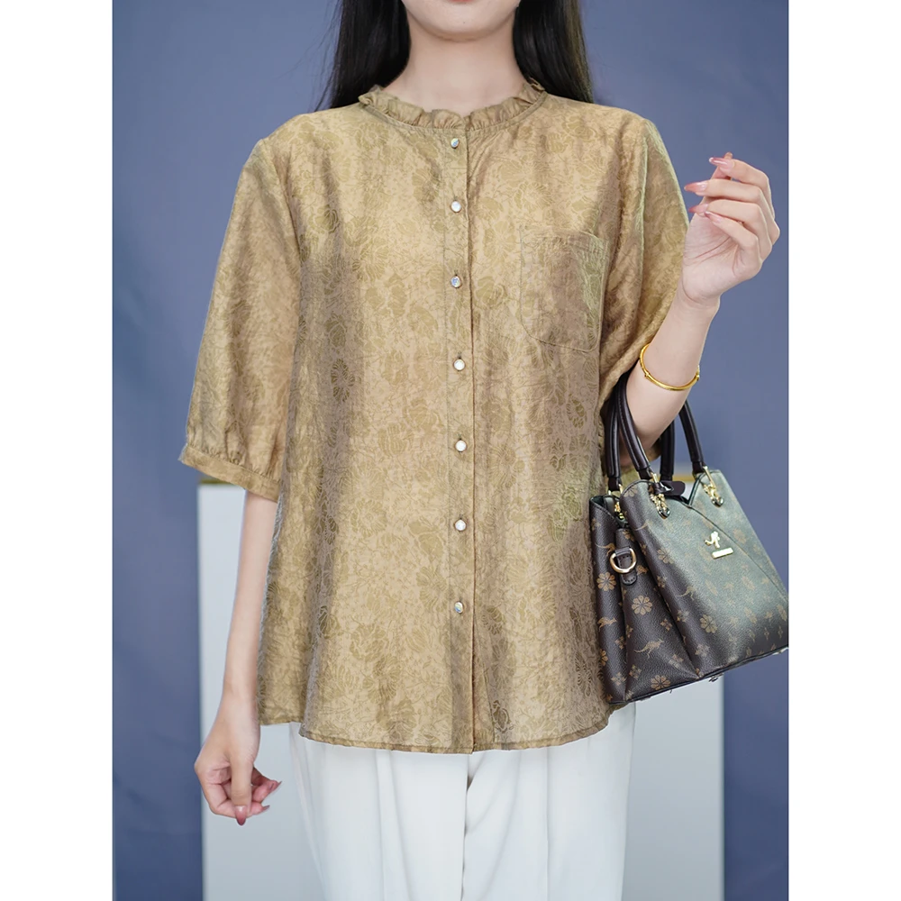 温婉大方漂亮开衫胖mm大码女装洋气时尚精致衬衫上衣加宽加大衣服