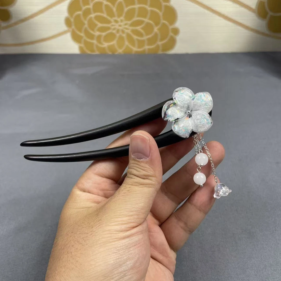 13厘米黑檀木发钗发簪月亮钗清新素雅新中式头饰发饰配饰簪子盘发